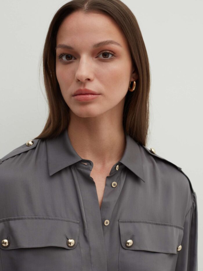 STEFANEL Lyocell shirt with pockets Grey - Image 3