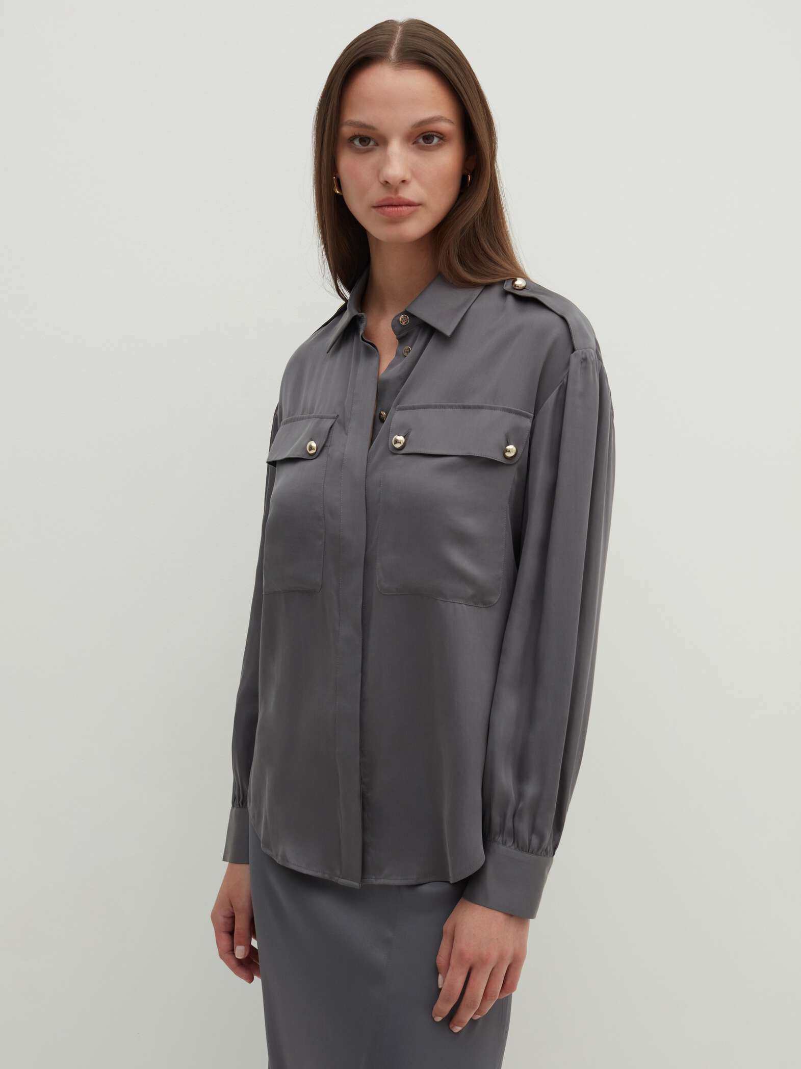 003547407_SL STEFANEL Lyocell shirt with pockets Grey - Image 1