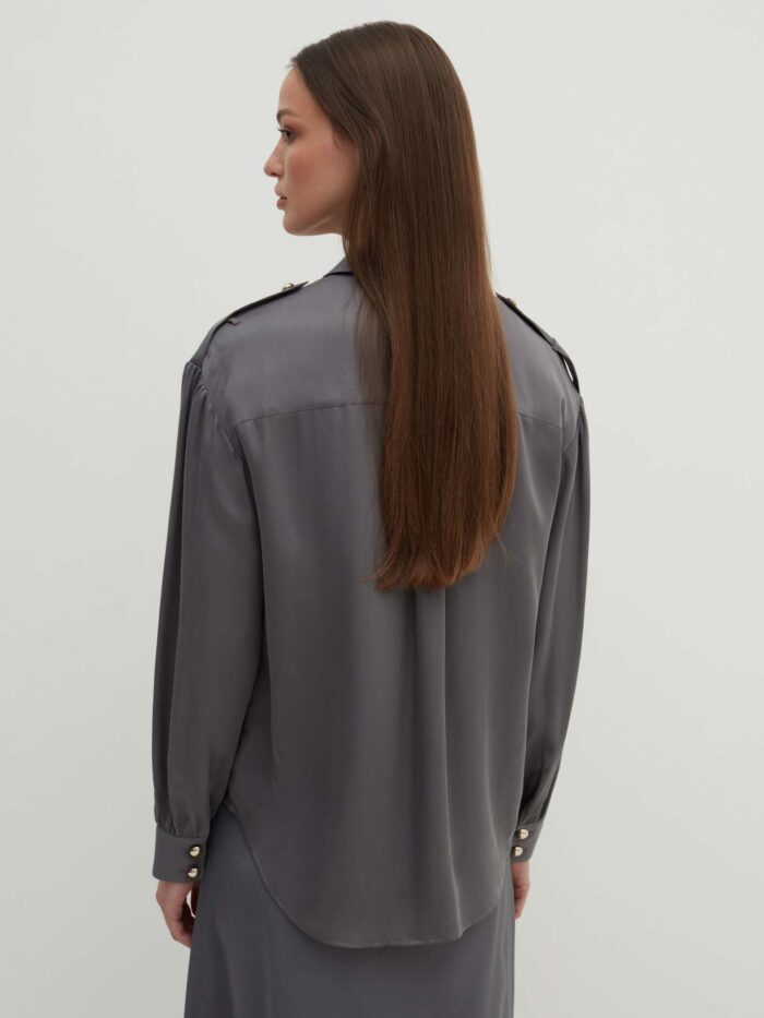 STEFANEL Lyocell shirt with pockets Grey - Image 2