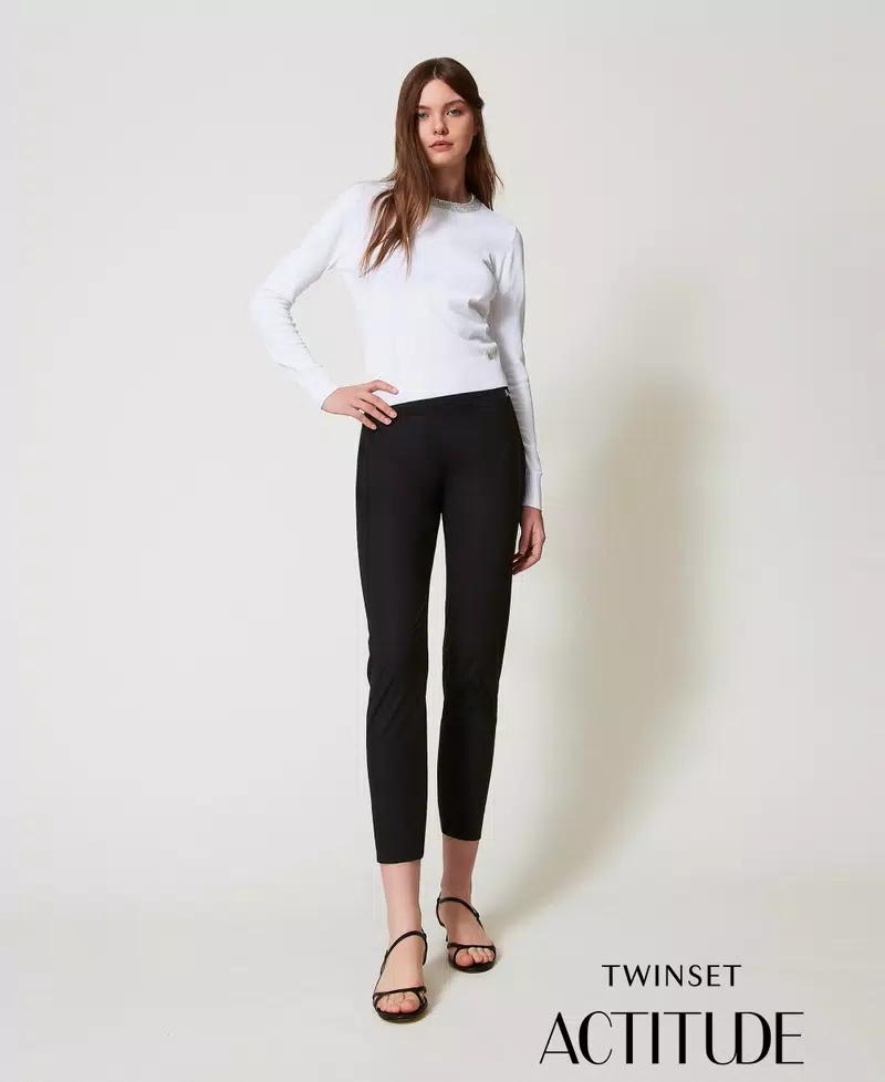 251AP2304_00006_PA ACTITUDE Poplin trousers with zip Black - Image 1