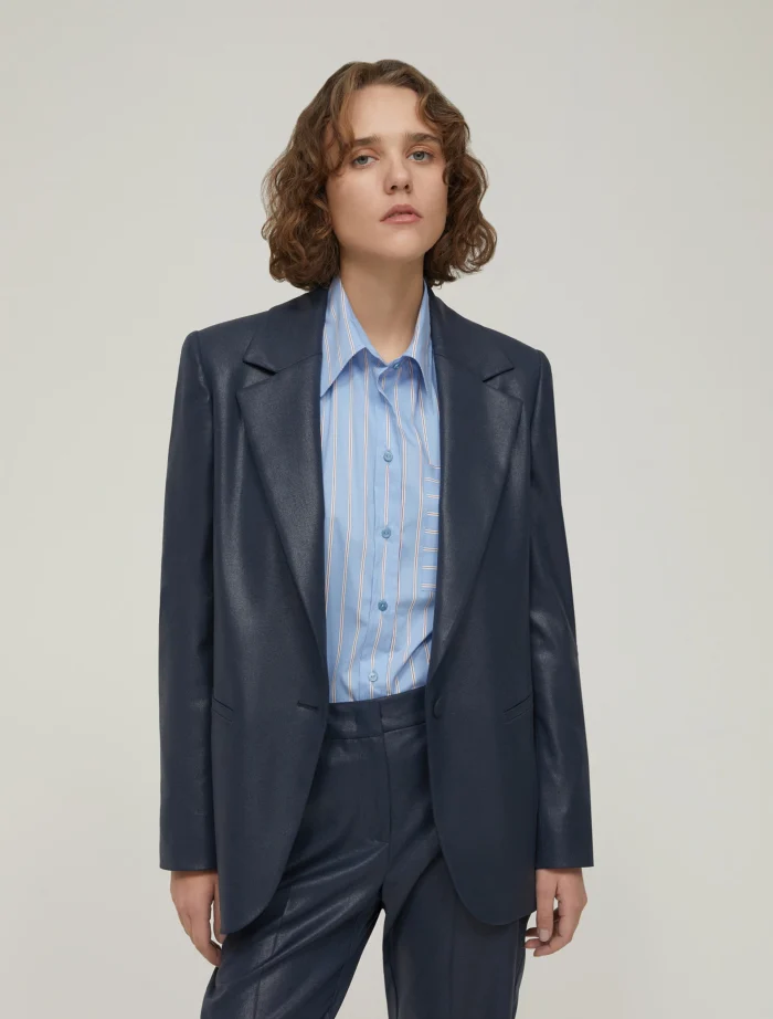 1046175202002-a-eufemia PENNY BLACK Laminated fabric blazer Navy - Image 1