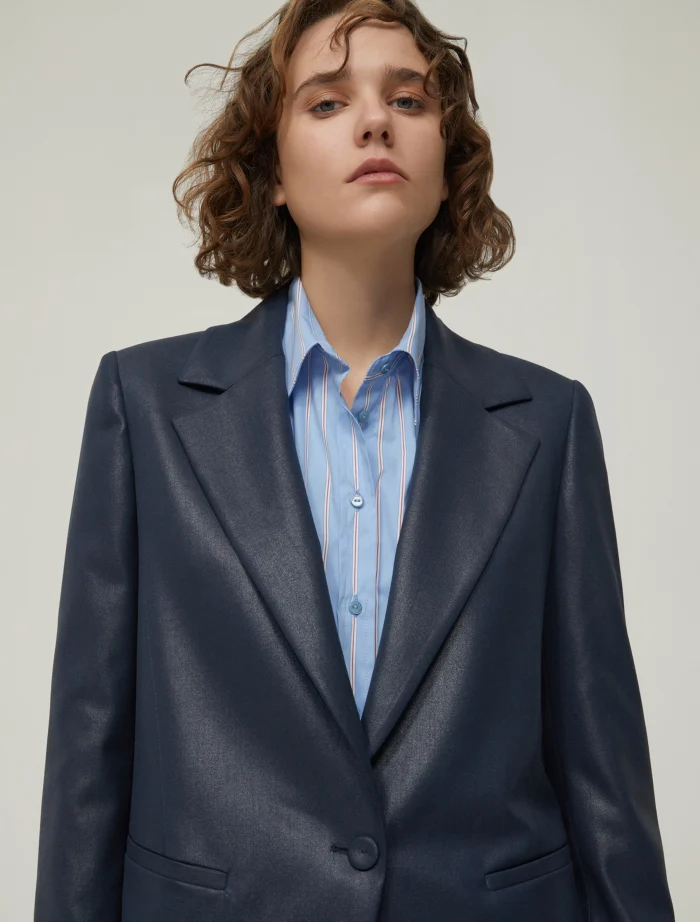 1046175202002-d-eufemia PENNY BLACK Laminated fabric blazer Navy - Image 2
