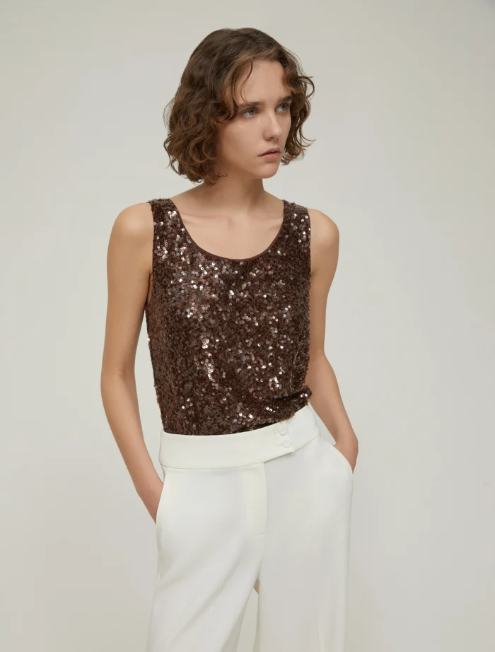 1976025202002-a-semisse PENNY BLACK Sequin vest top Brown - Image 1