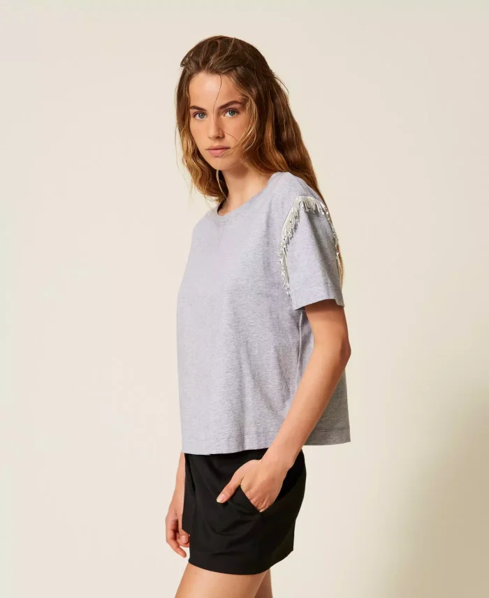 ACTITUDE T-shirt with beads fringes Light Grey - Image 3