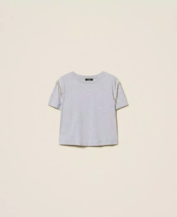 ACTITUDE T-shirt with beads fringes Light Grey - Image 5