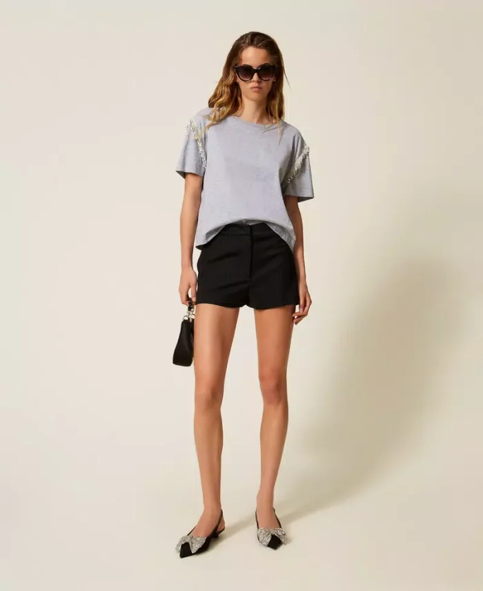 ACTITUDE T-shirt with beads fringes Light Grey - Image 6