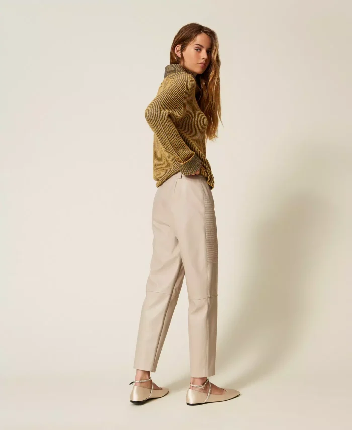 ACTITUDE Faux leather biker trousers Chalk Grey - Image 3