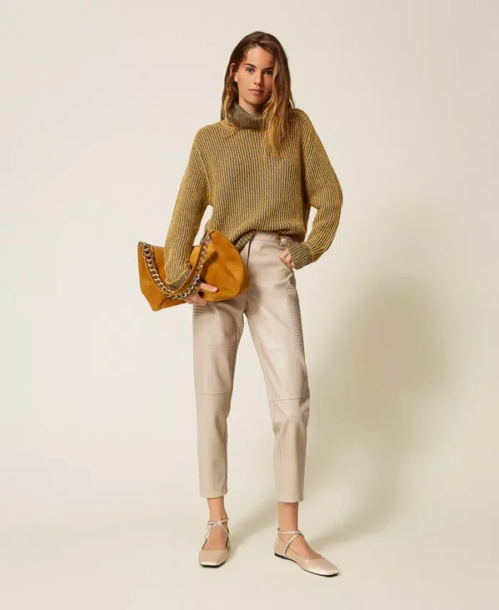 ACTITUDE Faux leather biker trousers Chalk Grey - Image 5