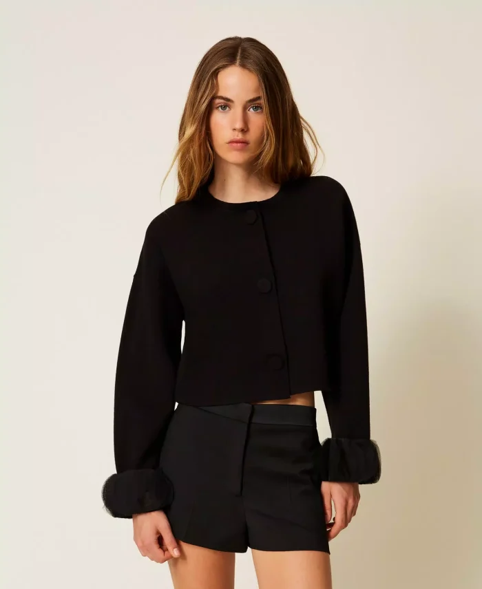 ACTITUDE  Knit jacket with organza Black - Image 3