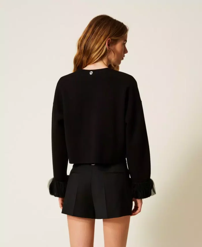 ACTITUDE  Knit jacket with organza Black - Image 4