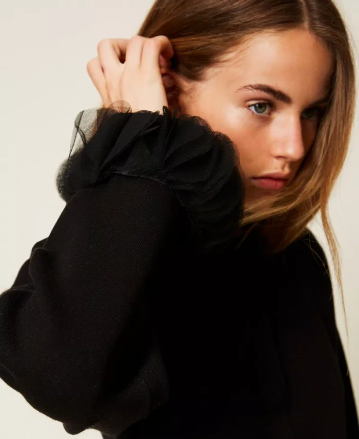 ACTITUDE  Knit jacket with organza Black - Image 5