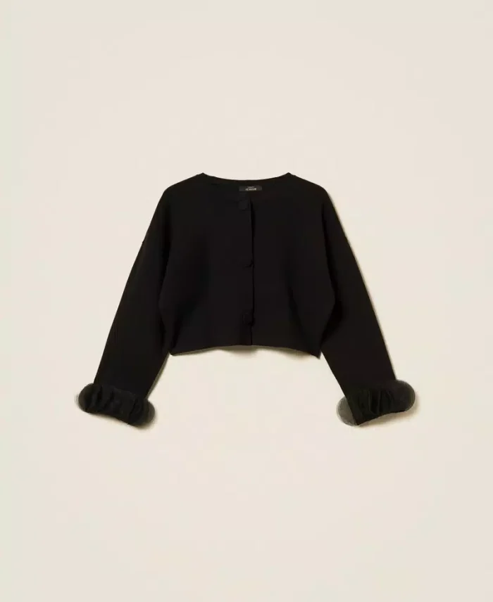 ACTITUDE  Knit jacket with organza Black - Image 6