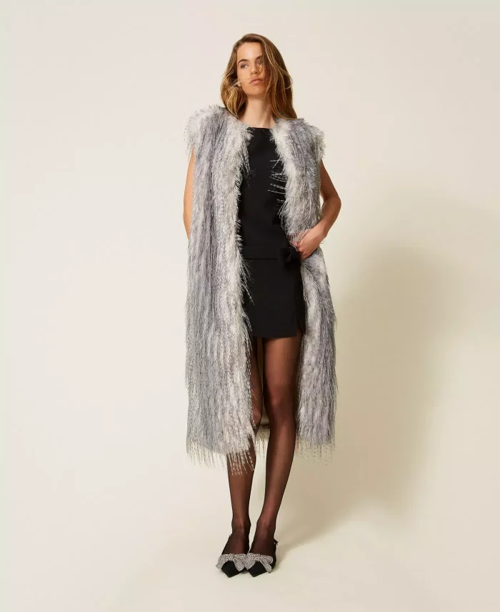 ACTITUDE Long faux fur sleeveless jacket Shaded Grey Ash - Image 2