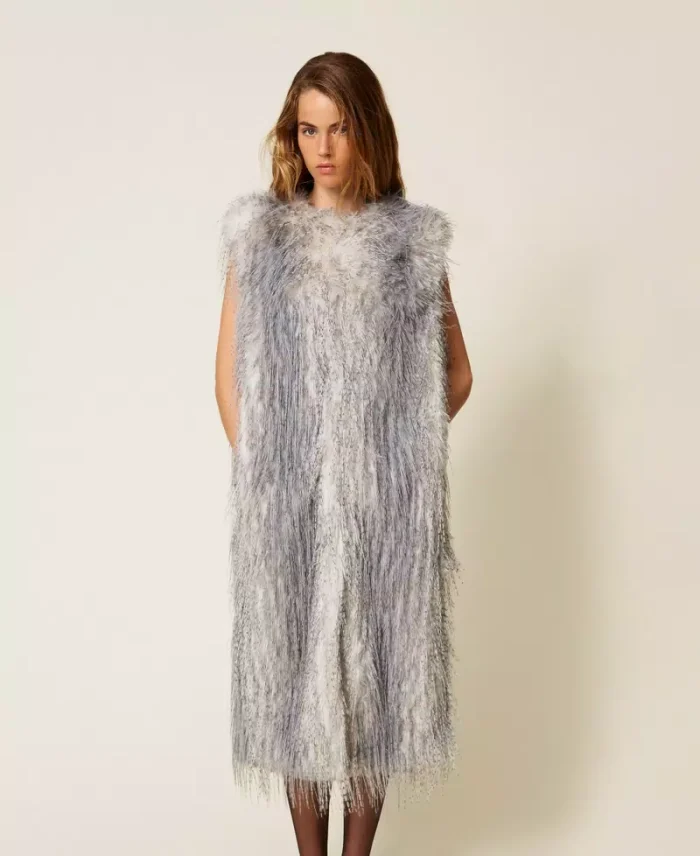 ACTITUDE Long faux fur sleeveless jacket Shaded Grey Ash - Image 3