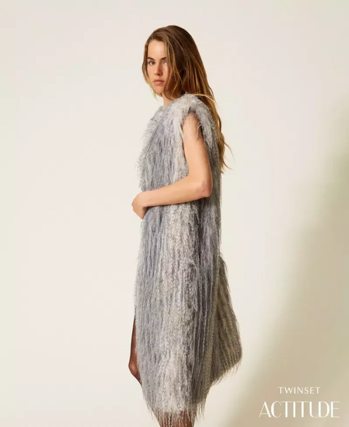 ACTITUDE Long faux fur sleeveless jacket Shaded Grey Ash - Image 4