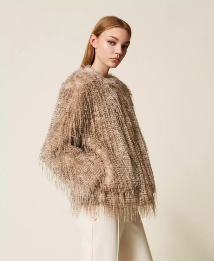 ACTITUDE Faux fur printed jacket Shaded Toasted Coconut - Image 3