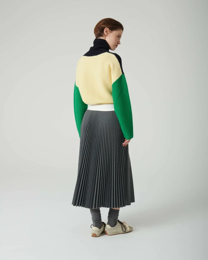 BEATRICE Pleated skirt with eco leather details Grey - Image 2