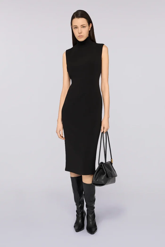 TRUSSARDI Ribbed-collar cady sheath dress Black - Image 4