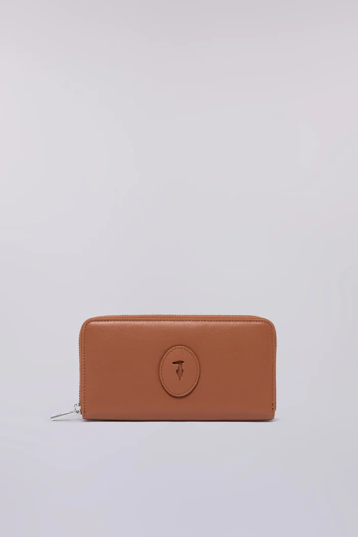 TRUSSARDI Large Society zip-around wallet in calfskin leather Brandy - Image 3