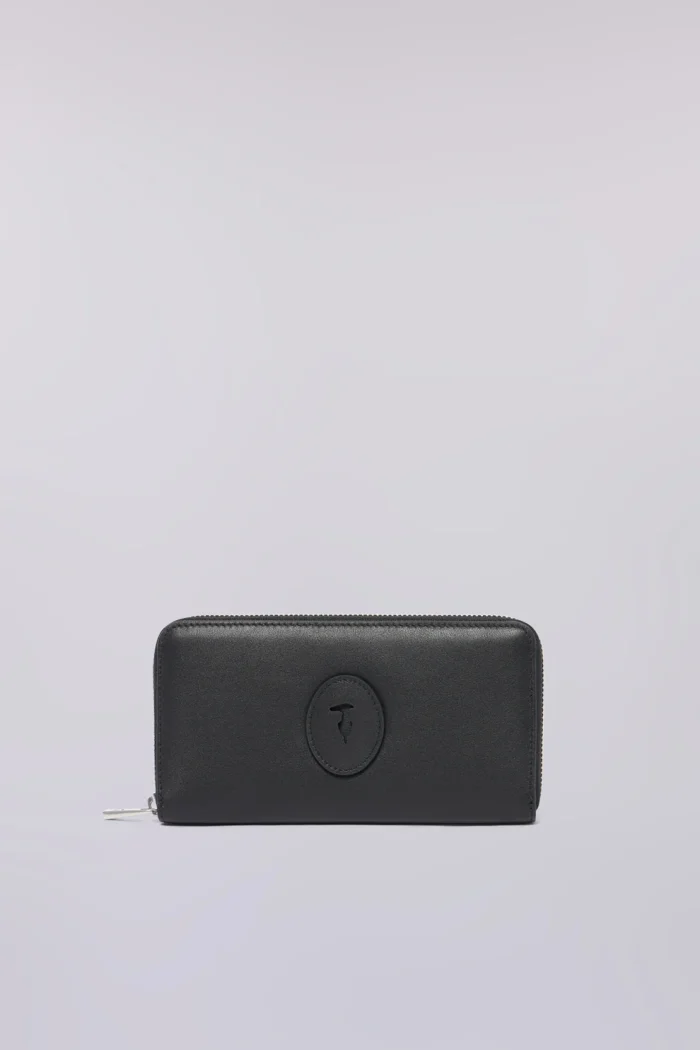 TRUSSARDI Large Society zip-around wallet in calfskin leather Black - Image 4