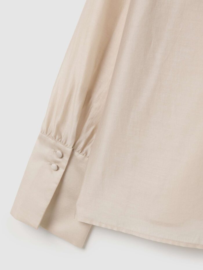 STEFANEL Beige transparent lyocell shirt regular fit with bow - Image 4