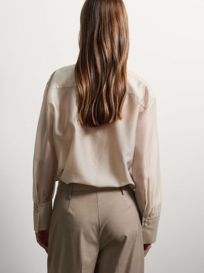 STEFANEL Beige transparent lyocell shirt regular fit with bow - Image 5