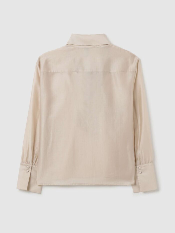 STEFANEL Beige transparent lyocell shirt regular fit with bow - Image 7