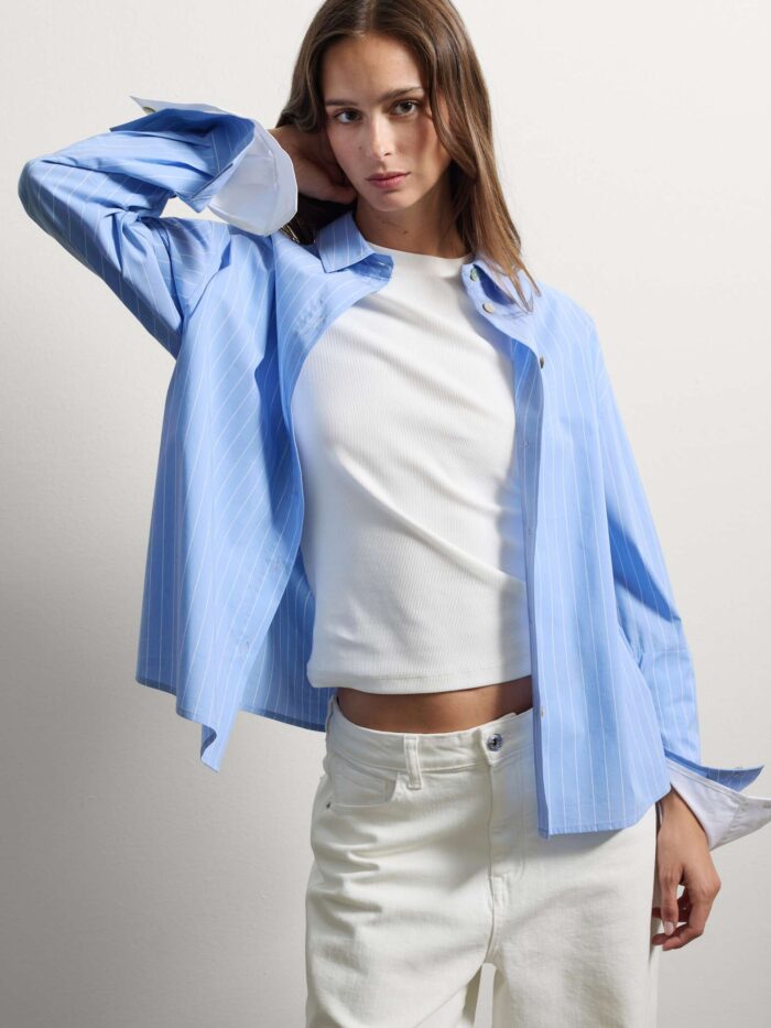 003567054_SF STEFANEL Multicolour Cotton Blend Regular Fit SIRT Soft Blue - Image 1