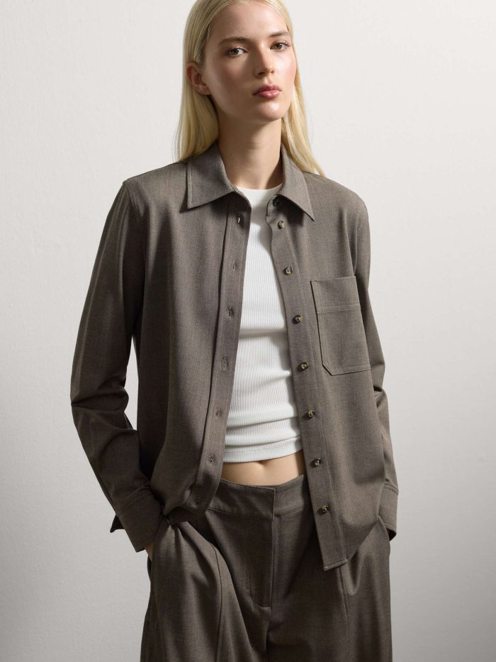 003567317_SF STEFANEL Brown Long-Sleeved Modal Shirt Antelope Brown - Image 1