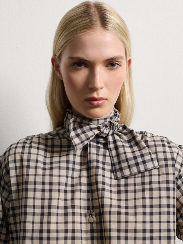 STEFANEL Beige shirt with black checks in pure cotton regular fit - Image 2