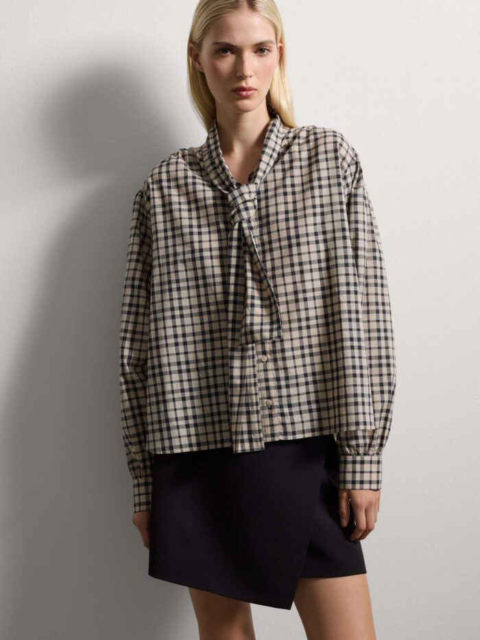 STEFANEL Beige shirt with black checks in pure cotton regular fit - Image 1