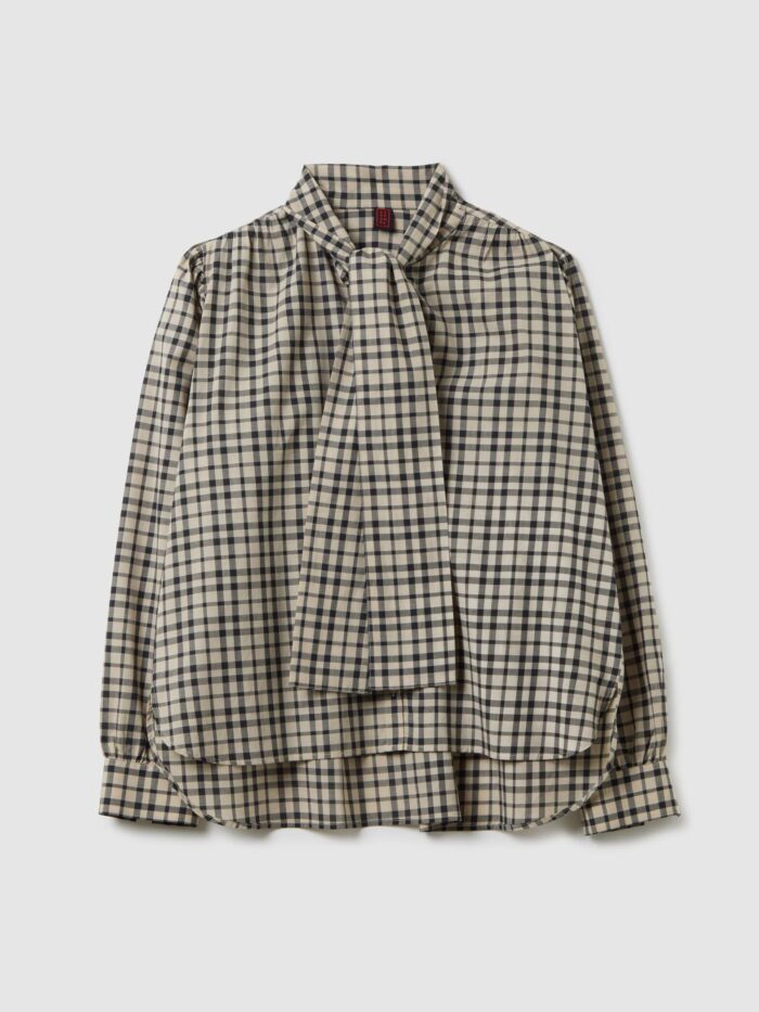STEFANEL Beige shirt with black checks in pure cotton regular fit - Image 6