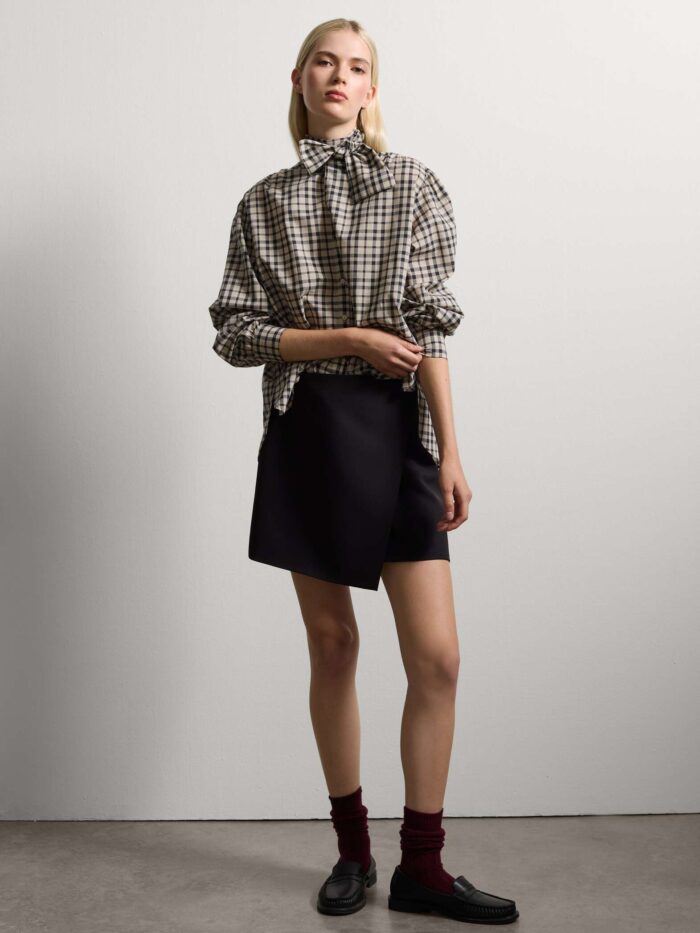 STEFANEL Beige shirt with black checks in pure cotton regular fit - Image 3