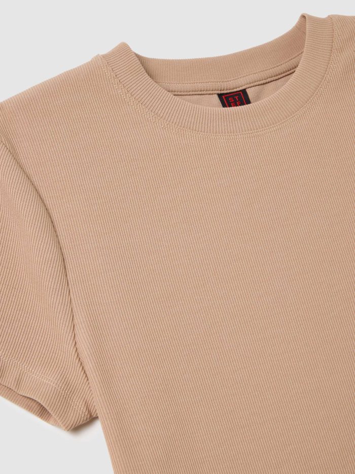 STEFANEL Slim fit beige cotton T-shirt Natural - Image 3