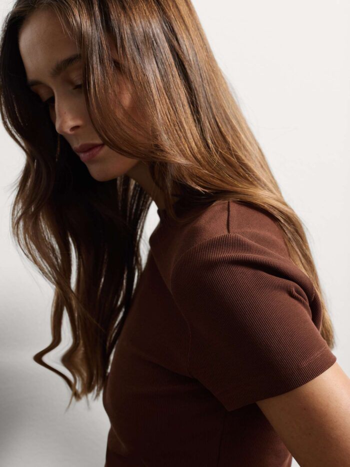 STEFANEL Slim fit brown stretch cotton T-shirt - Image 2