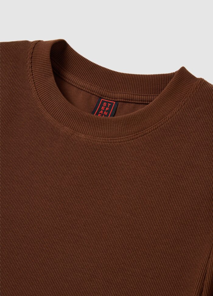 STEFANEL Slim fit brown stretch cotton T-shirt - Image 4