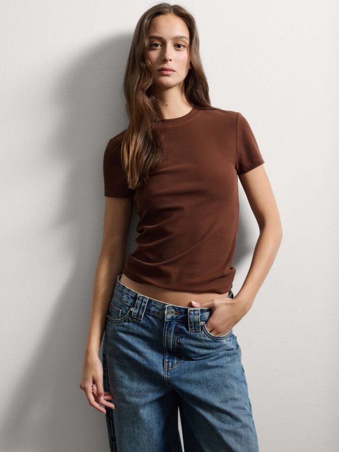 003567416_SF STEFANEL Slim fit brown stretch cotton T-shirt - Image 1