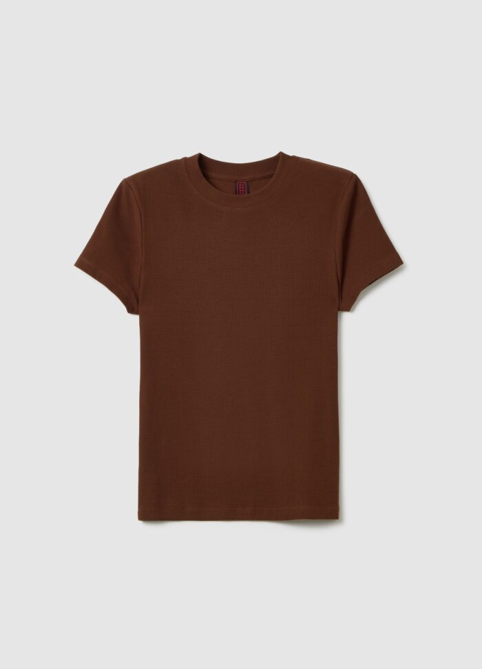 STEFANEL Slim fit brown stretch cotton T-shirt - Image 6