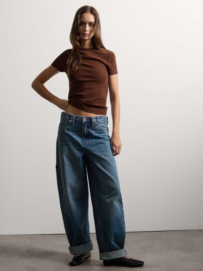 STEFANEL Slim fit brown stretch cotton T-shirt - Image 3