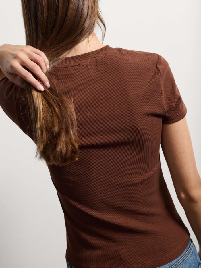 STEFANEL Slim fit brown stretch cotton T-shirt - Image 5