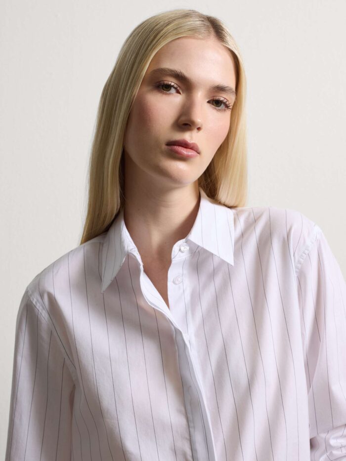 STEFANEL White Striped Cotton Shirt Regular Fit - Image 2