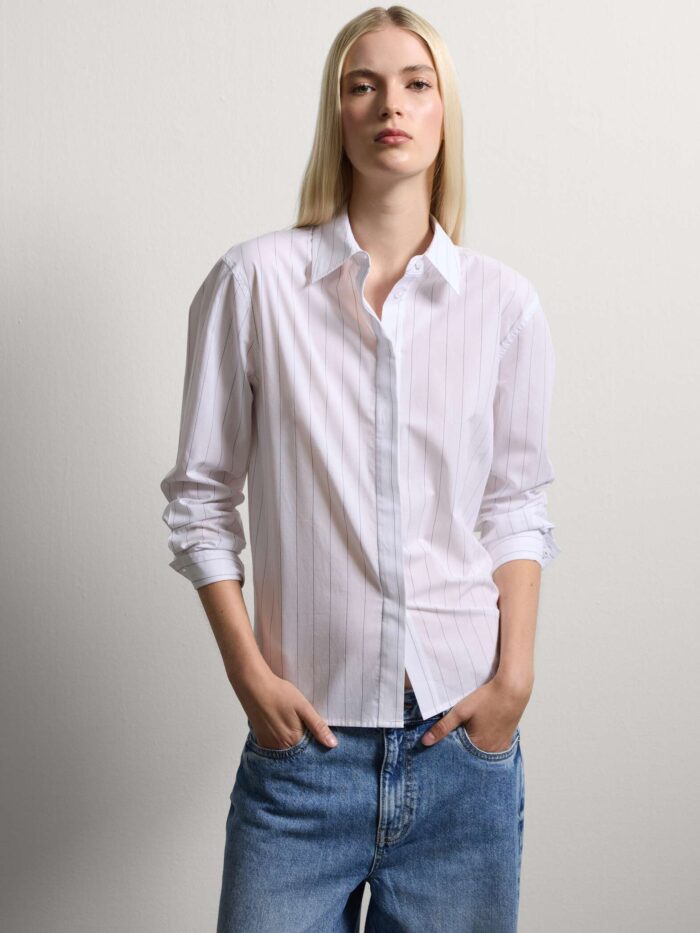 003567609_SF STEFANEL White Striped Cotton Shirt Regular Fit - Image 1
