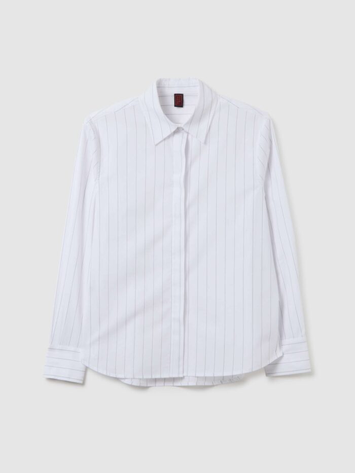 STEFANEL White Striped Cotton Shirt Regular Fit - Image 6