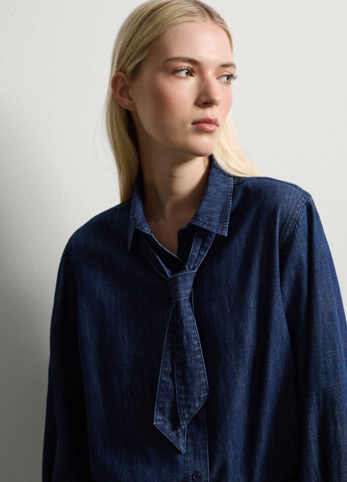 STEFANEL Regular Fit Long Sleeve Cotton Blend Shirt Blue Jean - Image 3