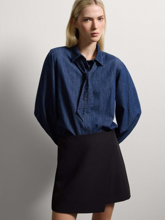 STEFANEL Regular Fit Long Sleeve Cotton Blend Shirt Blue Jean - Image 2