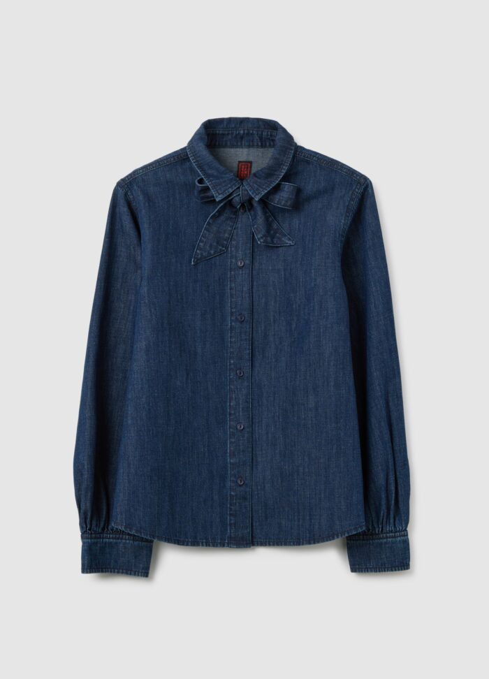 STEFANEL Regular Fit Long Sleeve Cotton Blend Shirt Blue Jean - Image 4