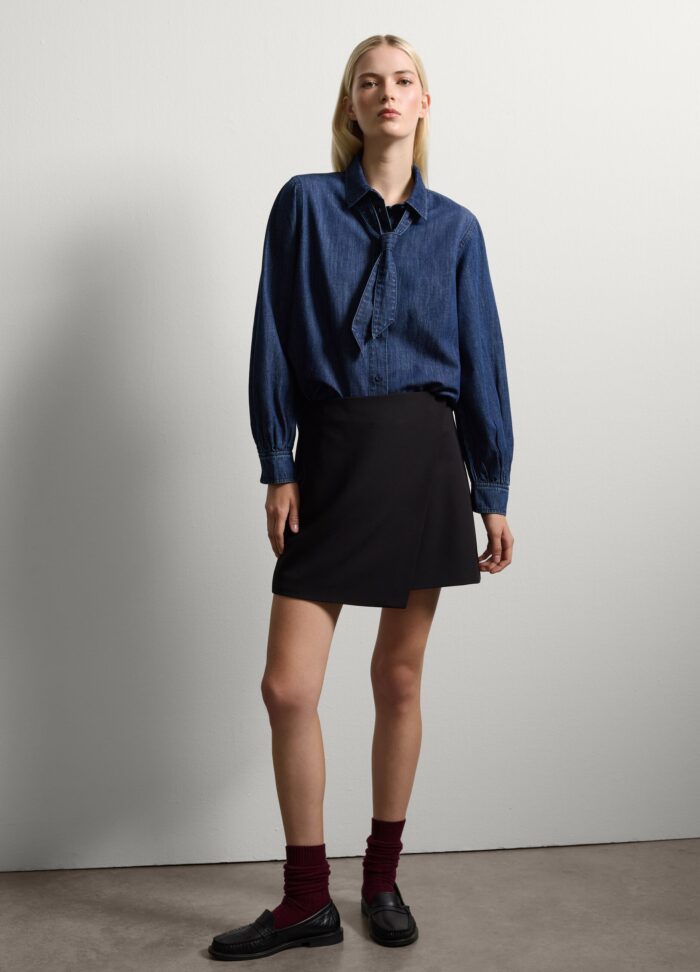 003568349_SL (1) STEFANEL Regular Fit Long Sleeve Cotton Blend Shirt Blue Jean - Image 1