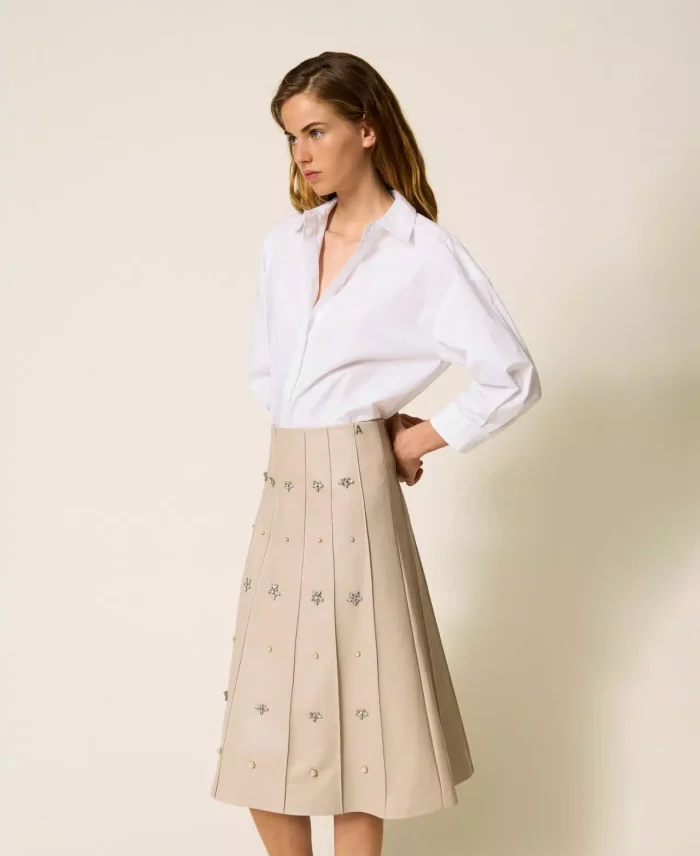 ACTITUDE Midi skirt with handmade embroideries Chalk Grey - Image 4