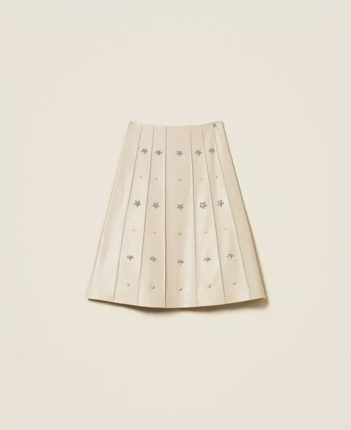 ACTITUDE Midi skirt with handmade embroideries Chalk Grey - Image 6