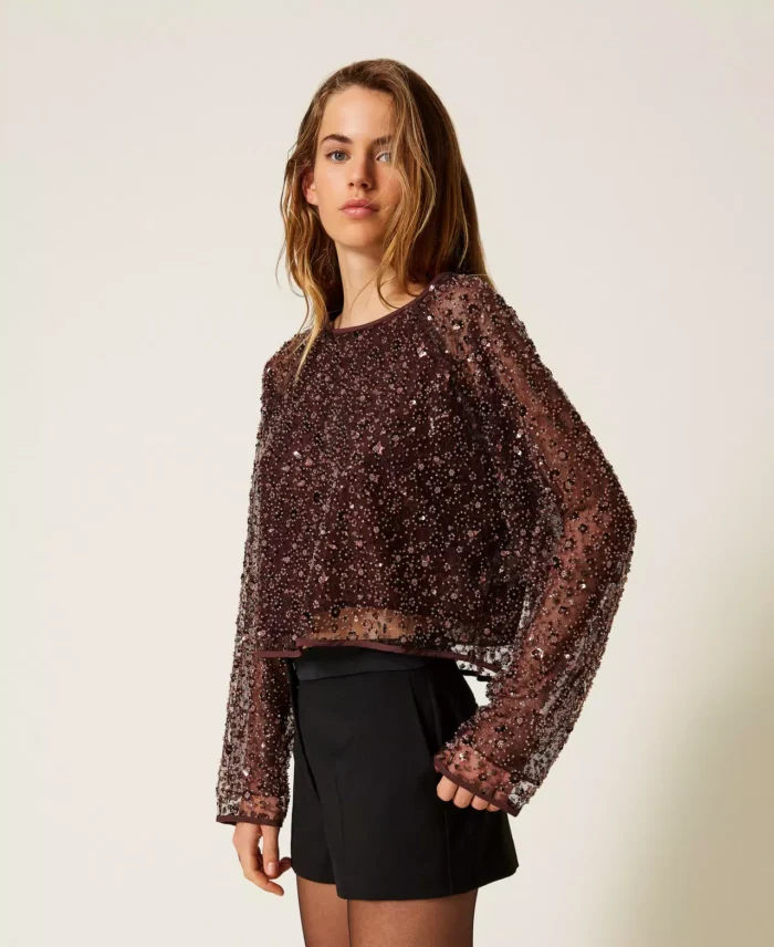 ACTITUDE Tulle blouse with sequins Hot Chocolate - Image 2